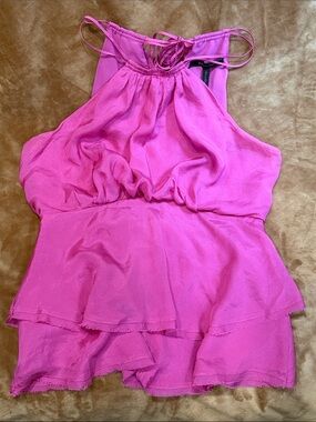 BCBG MaxAzaria Bright Pink Halter Layered Silk Tank Top